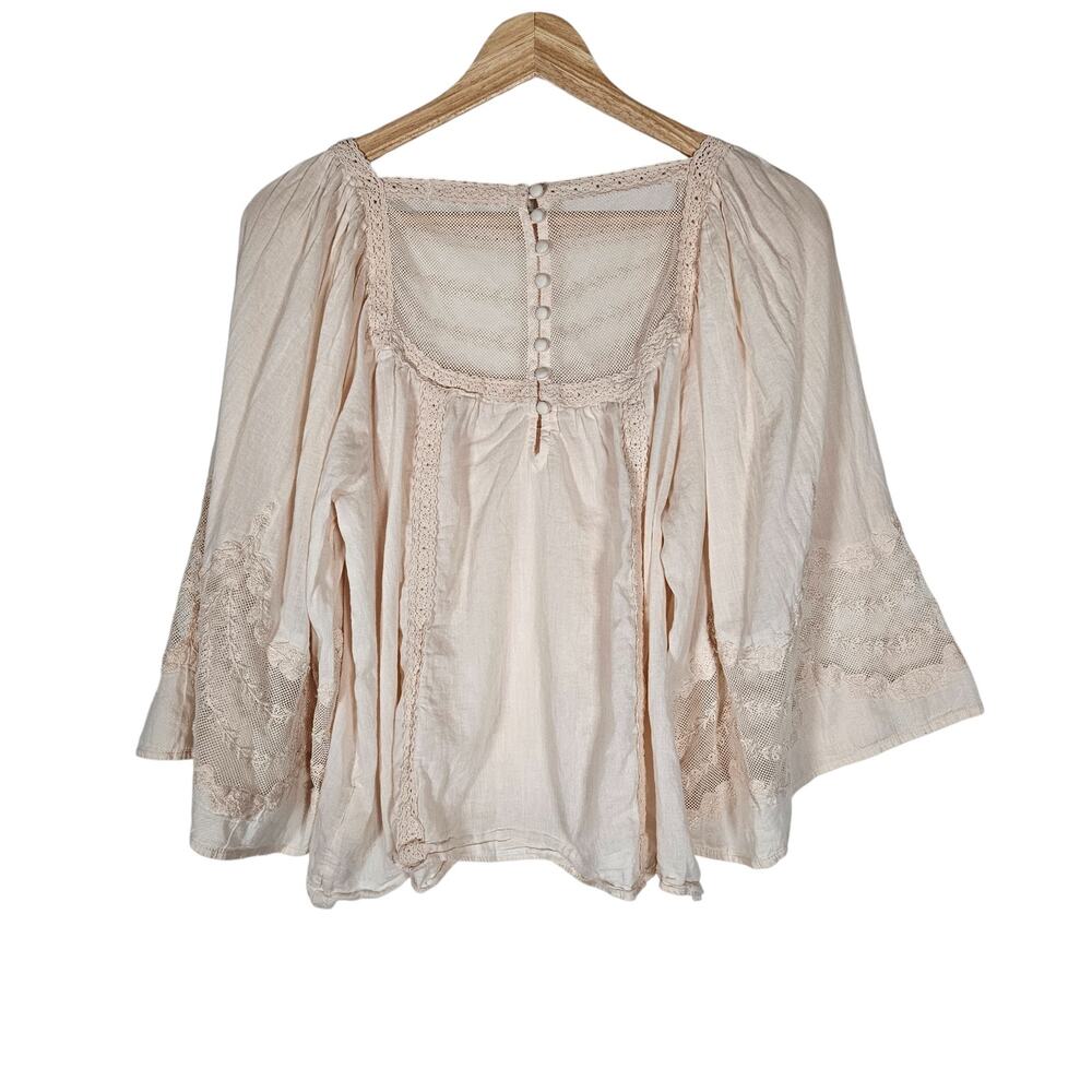 Anthropologie Crochet-Trim Peasant Top in Blush - Picture 7 of 13